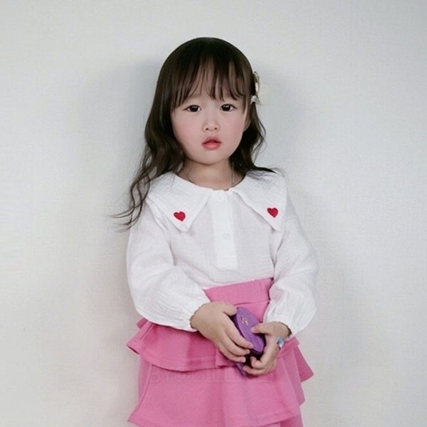 하트자수블라우스 화이트 XS-XXL 국내